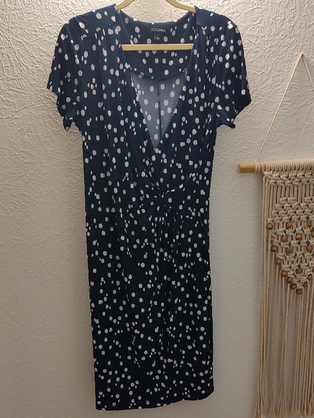 Roz& Ali Navy Polka Dot Wrap Dress - White Dot Print
